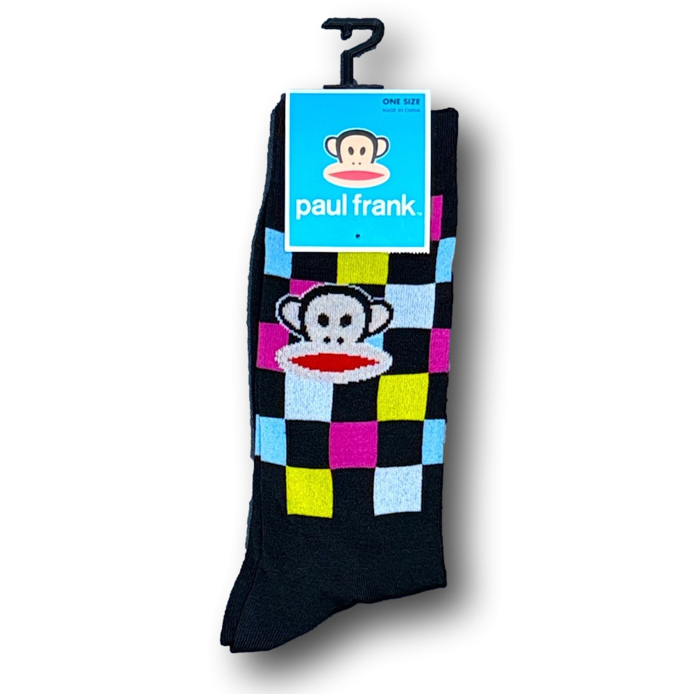 3/$20 Sock Monkey Checkerboard Paul Frank Funny Novelty Crew Socks - NWT